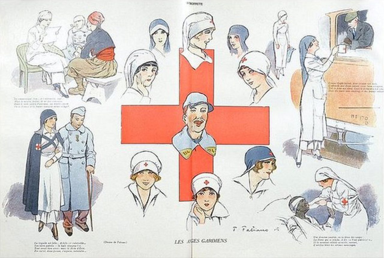 llustration of Red Cross nurses by Fabien Fabiano for French magazine 'La Baionette' in 1915