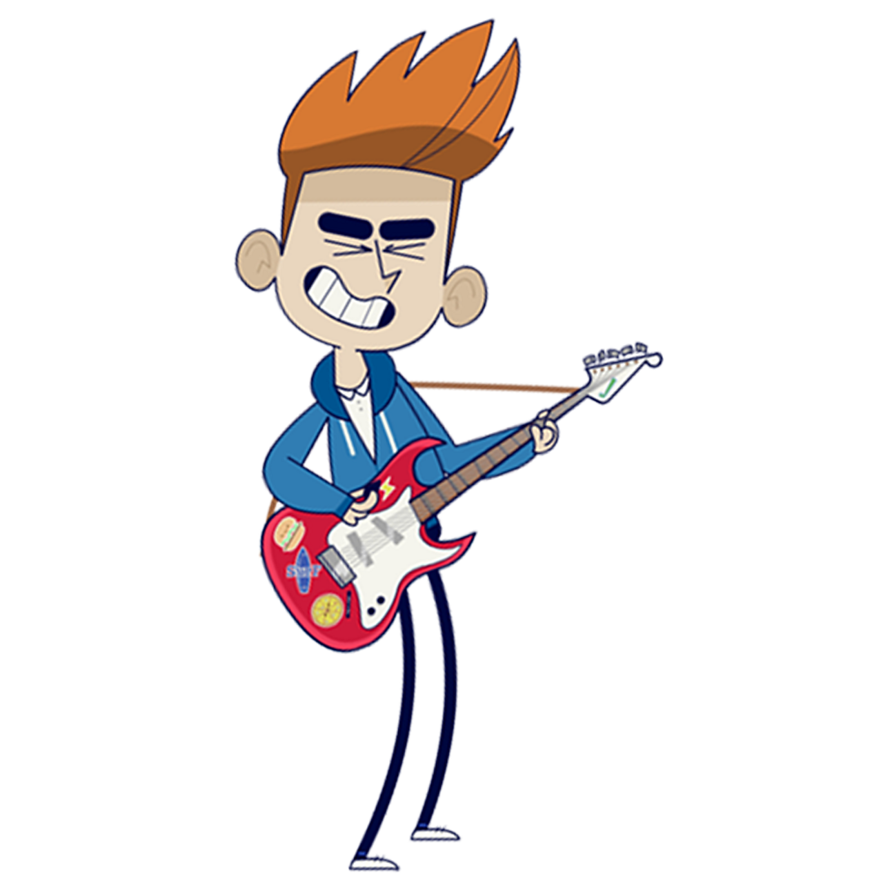 A boy playing electric guitar with his eyes closed