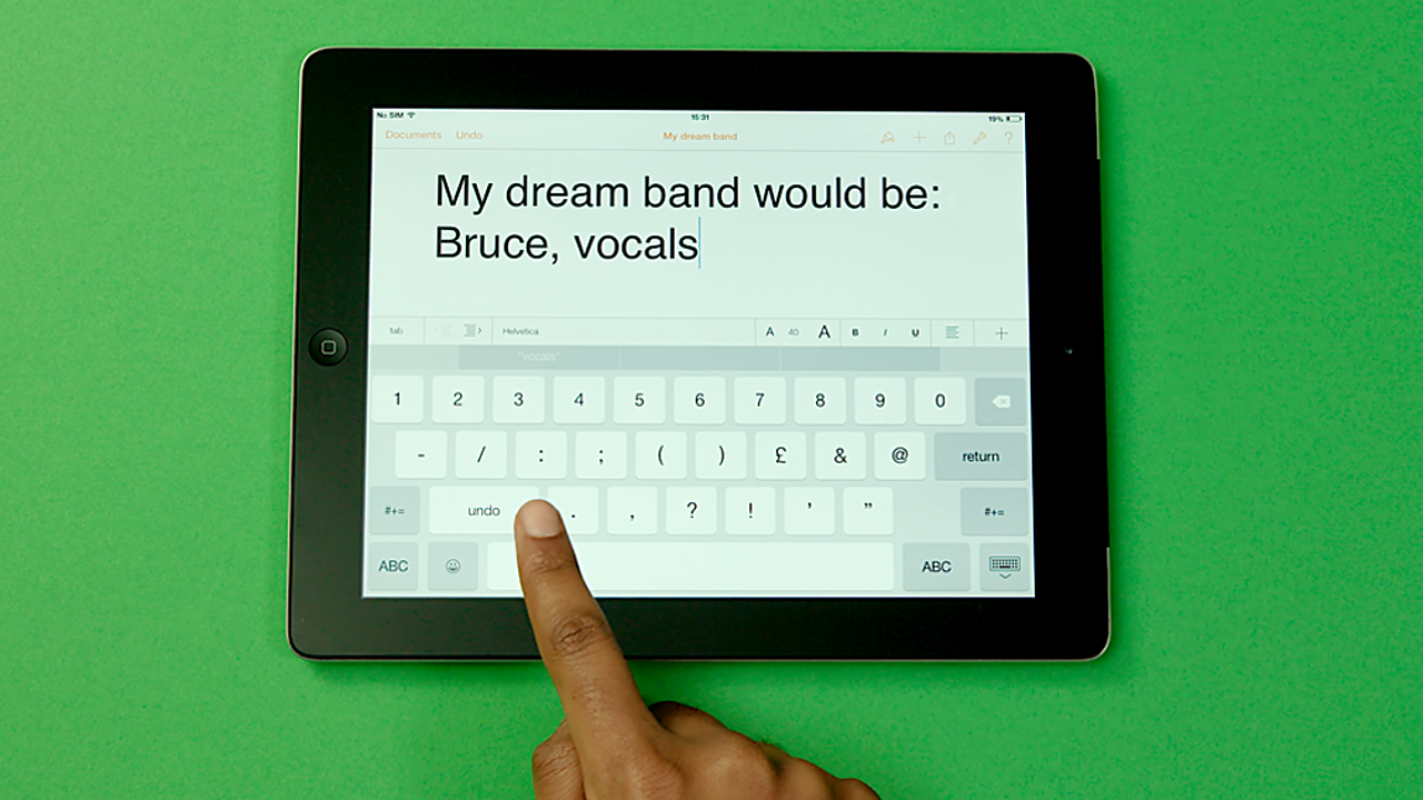 A person types the band member's instrument after the comma