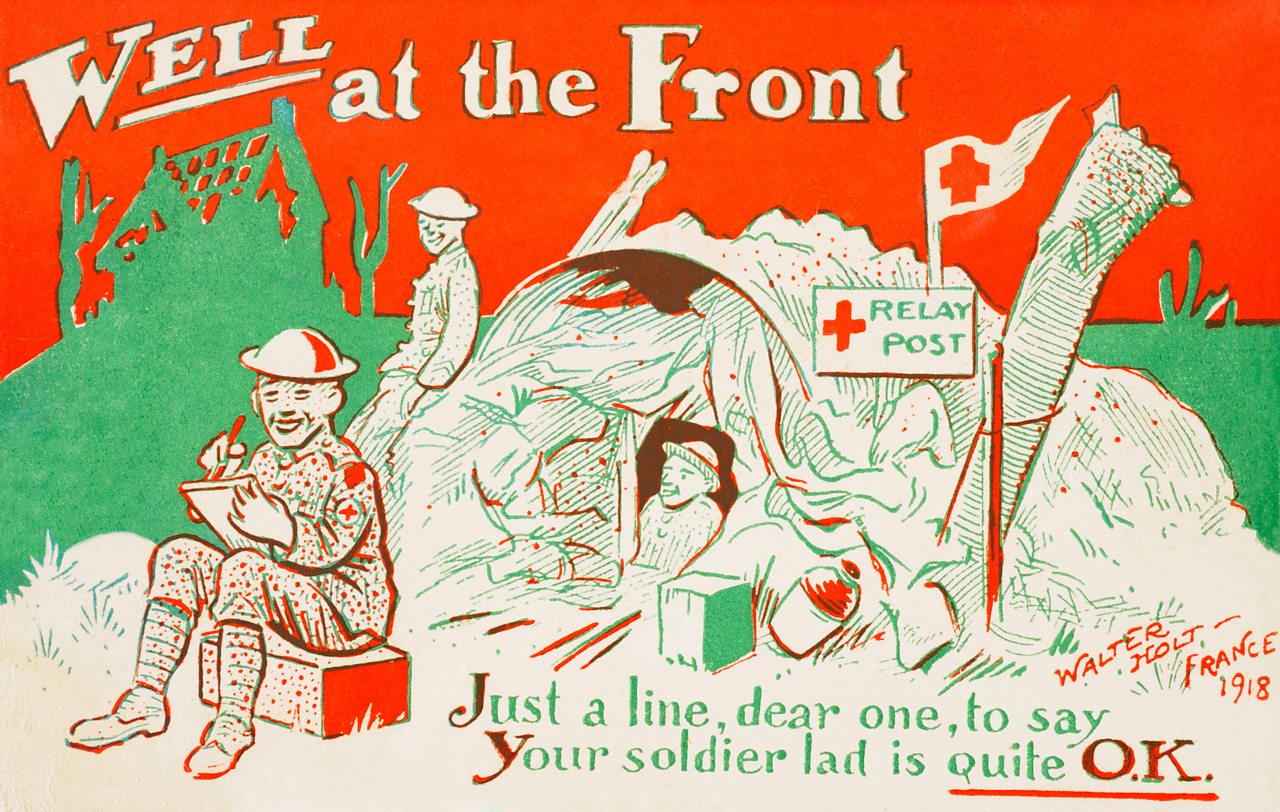 A colour postcard possibly produced to send Christmas greetings from the front line during World War One