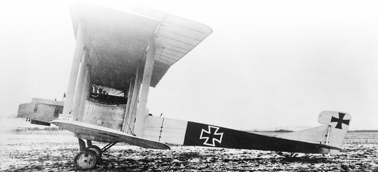 A German Gotha bomber plane stationary on an airfield