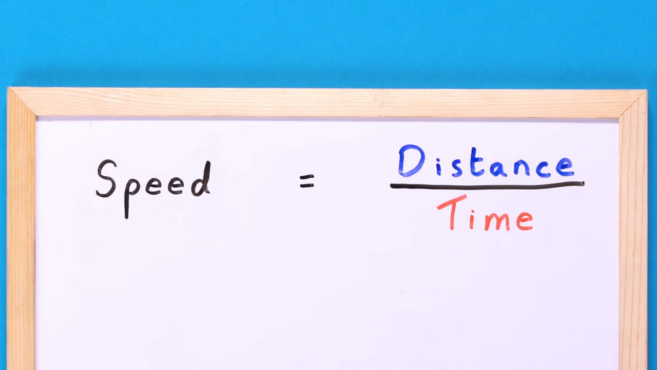 A whiteboard with the formula for speed written on it