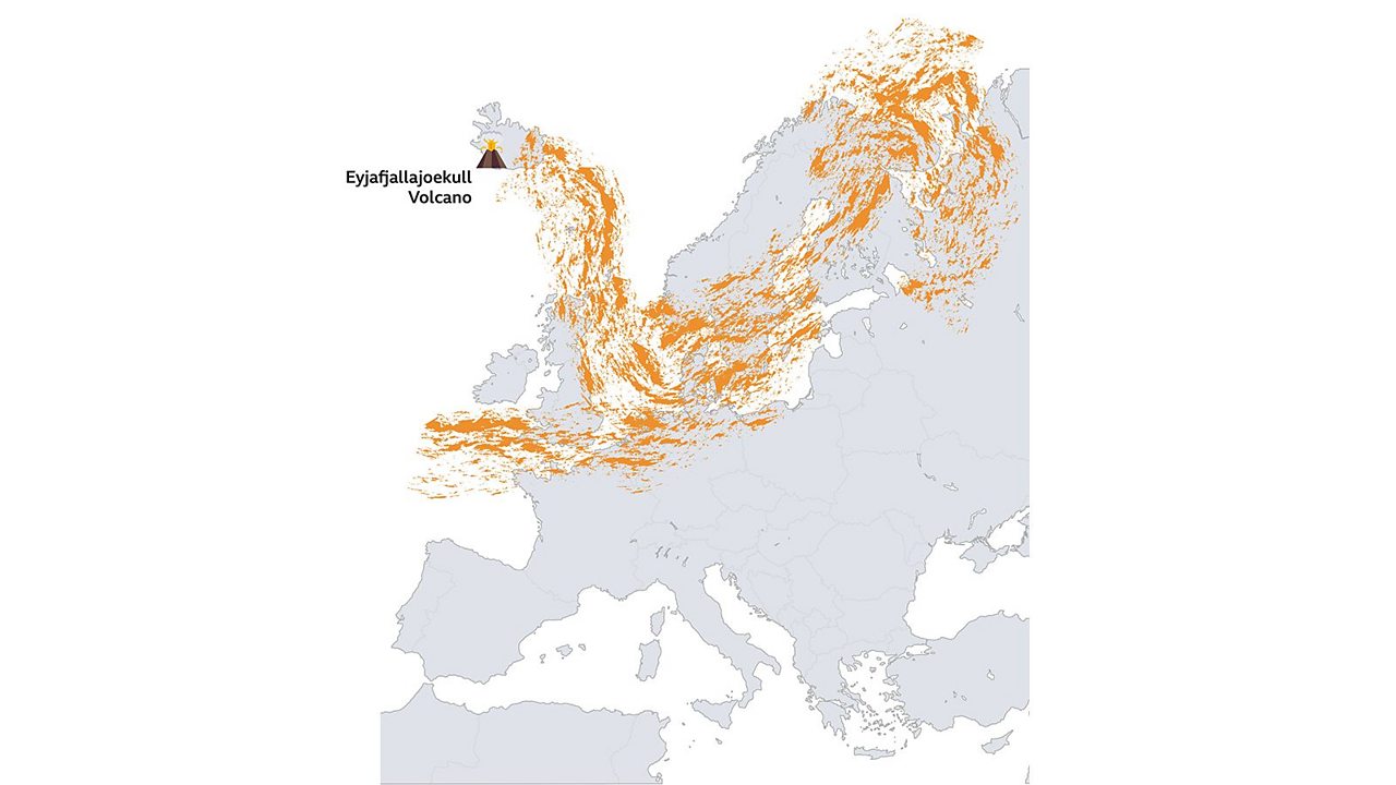 The ash cloud above Europe that came out of the volcano Eyjafjallajokull in Iceland