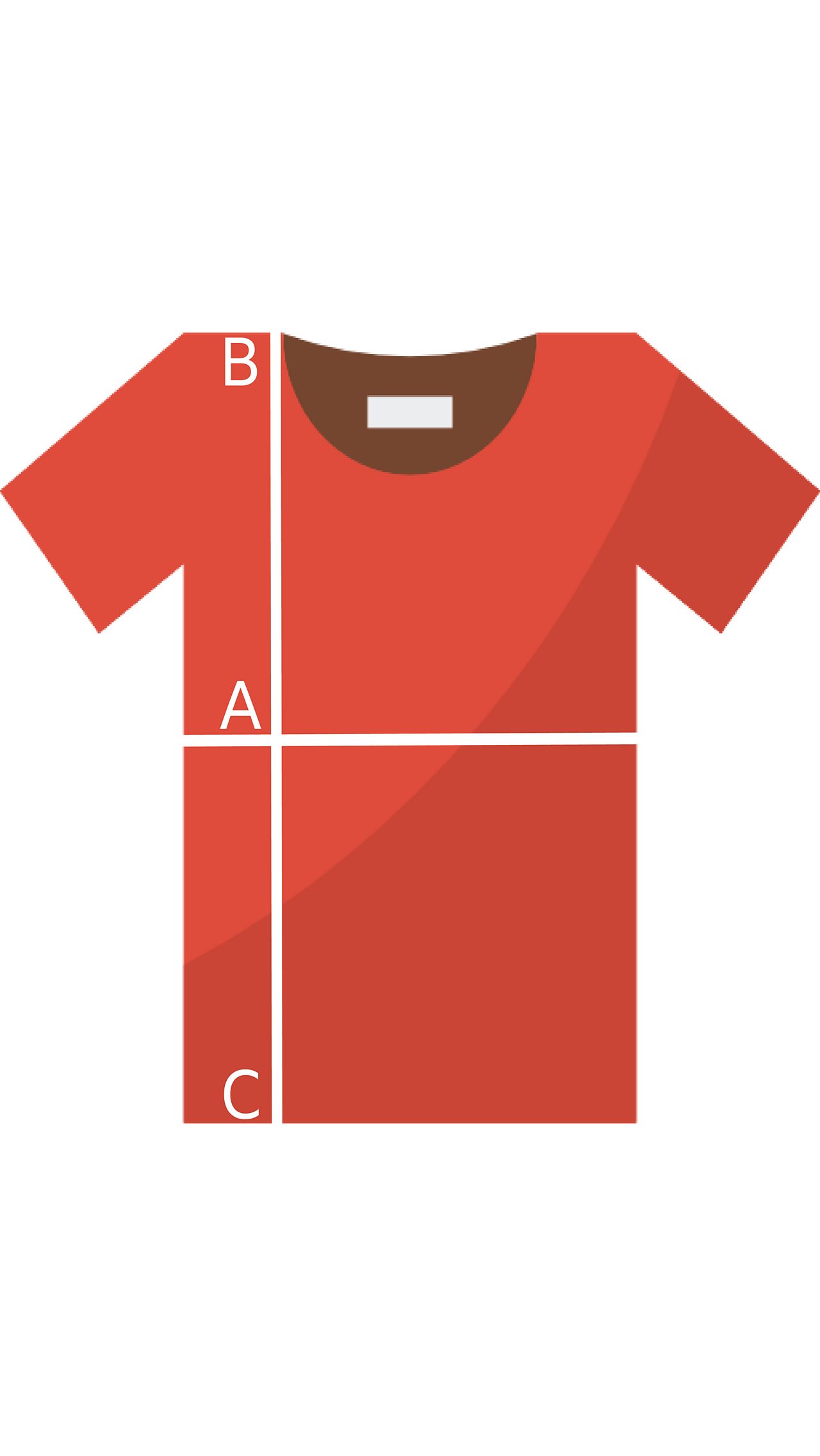A graphic of a red t-shirt with folding guiding lines