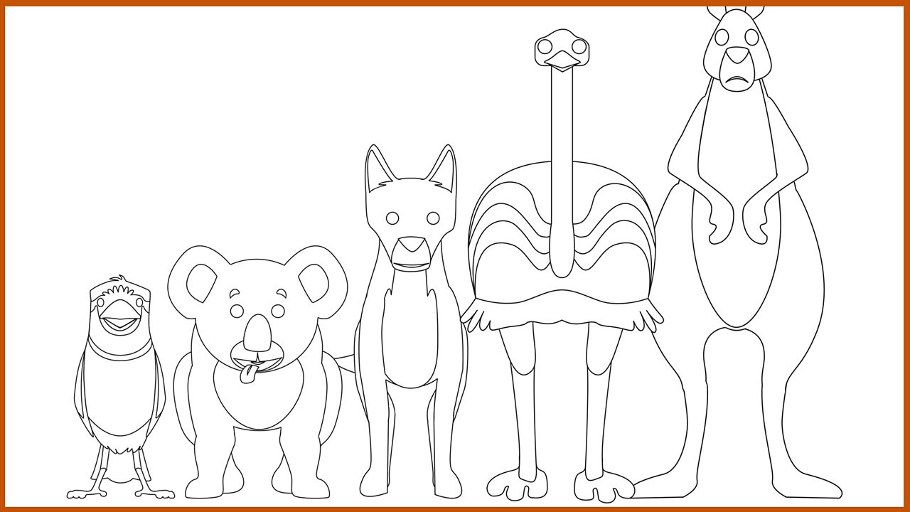 Outline drawing - the thirsty animals
