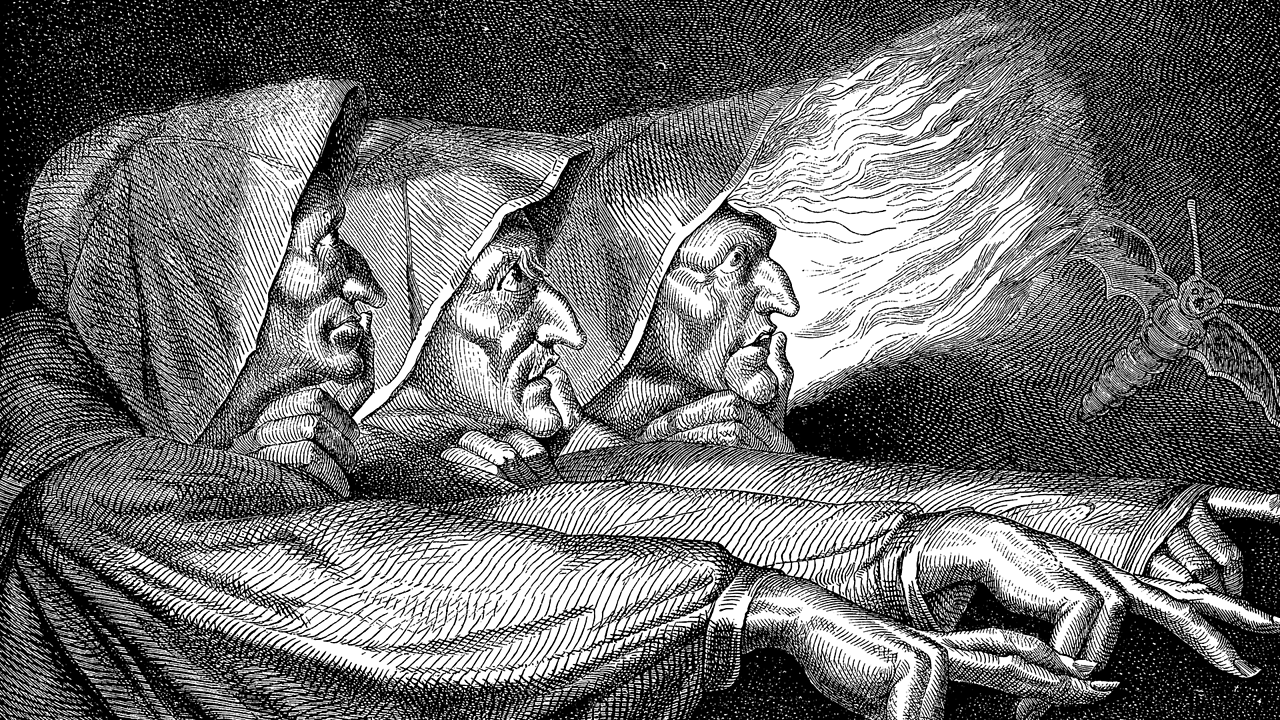 An illustration of the three witches from Shakespeare's Macbeth