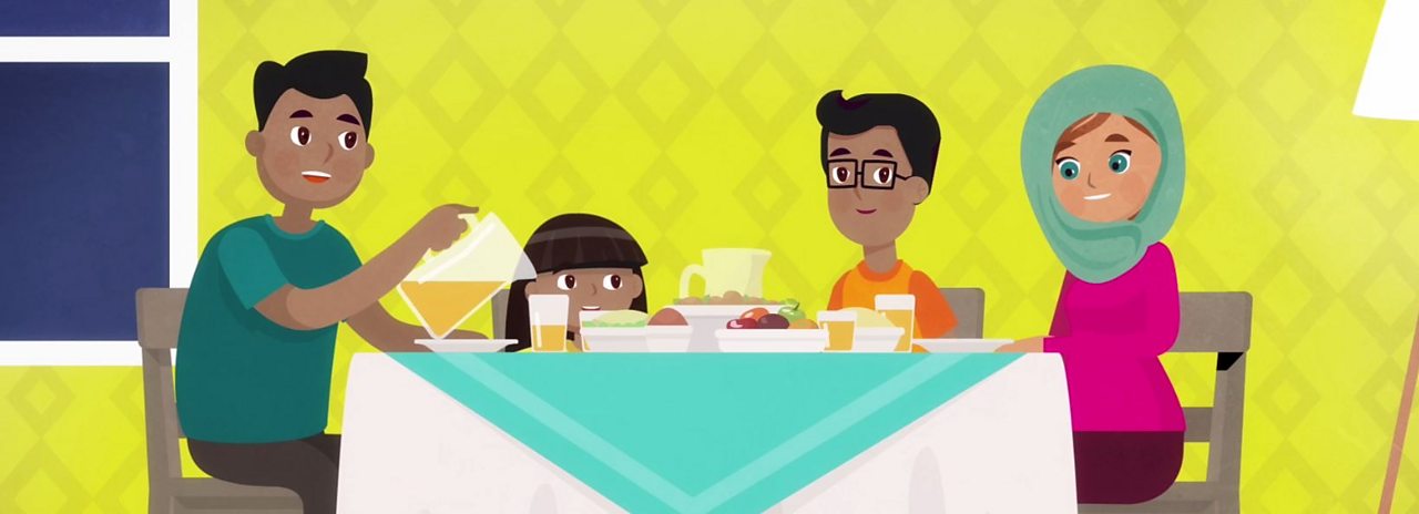 A Muslim family enjoying a meal