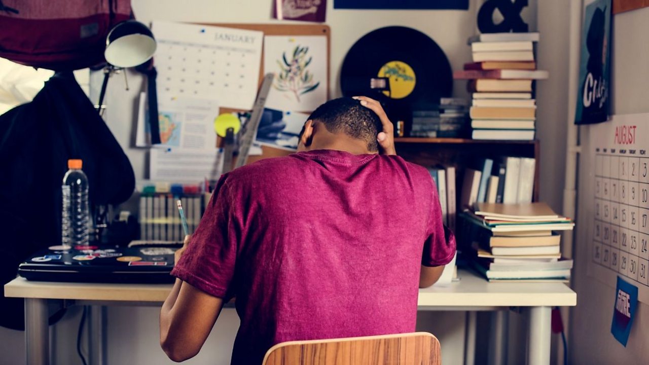 Boy revising at desk