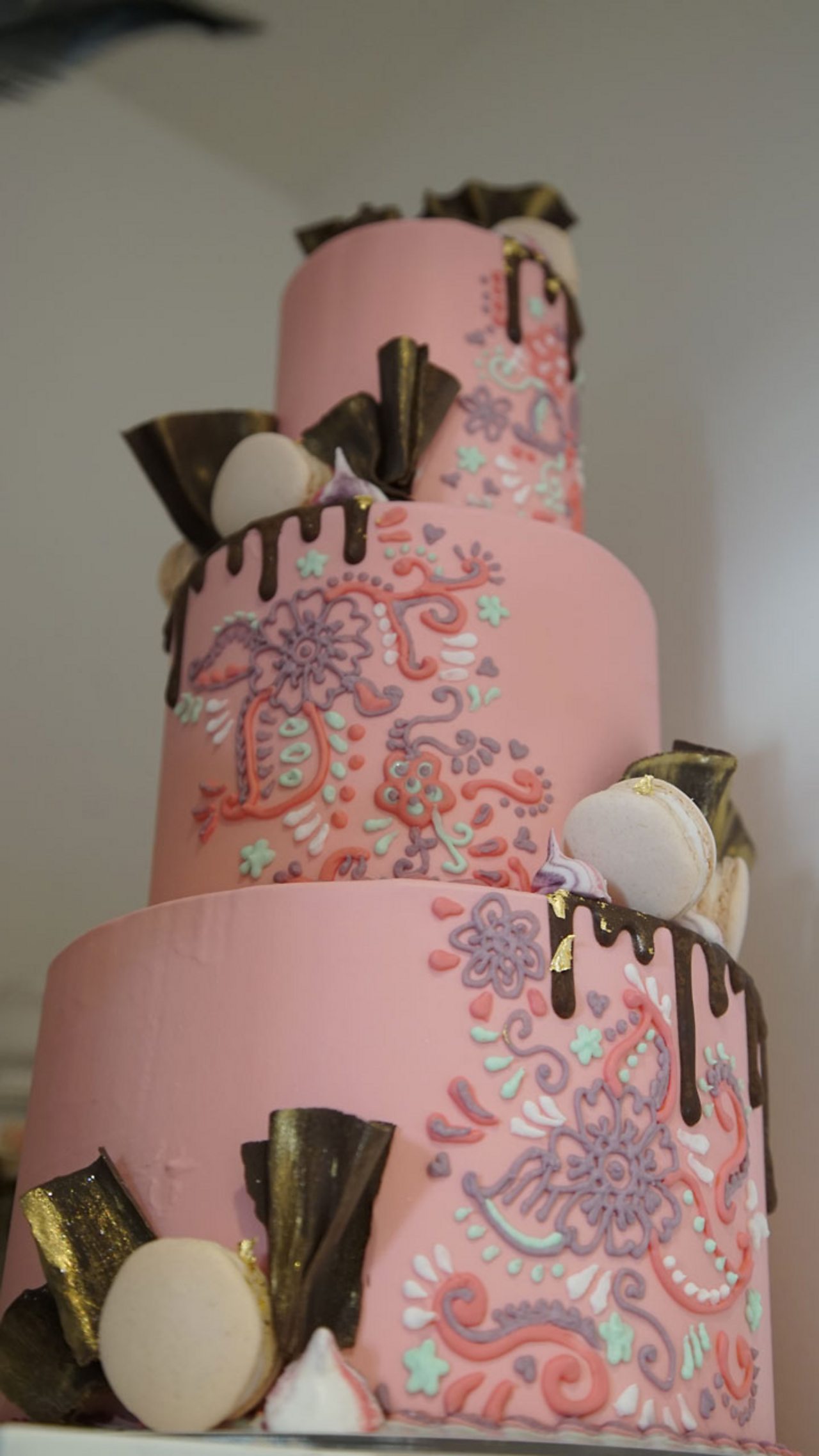 A decorative pink cake Georgia has made.