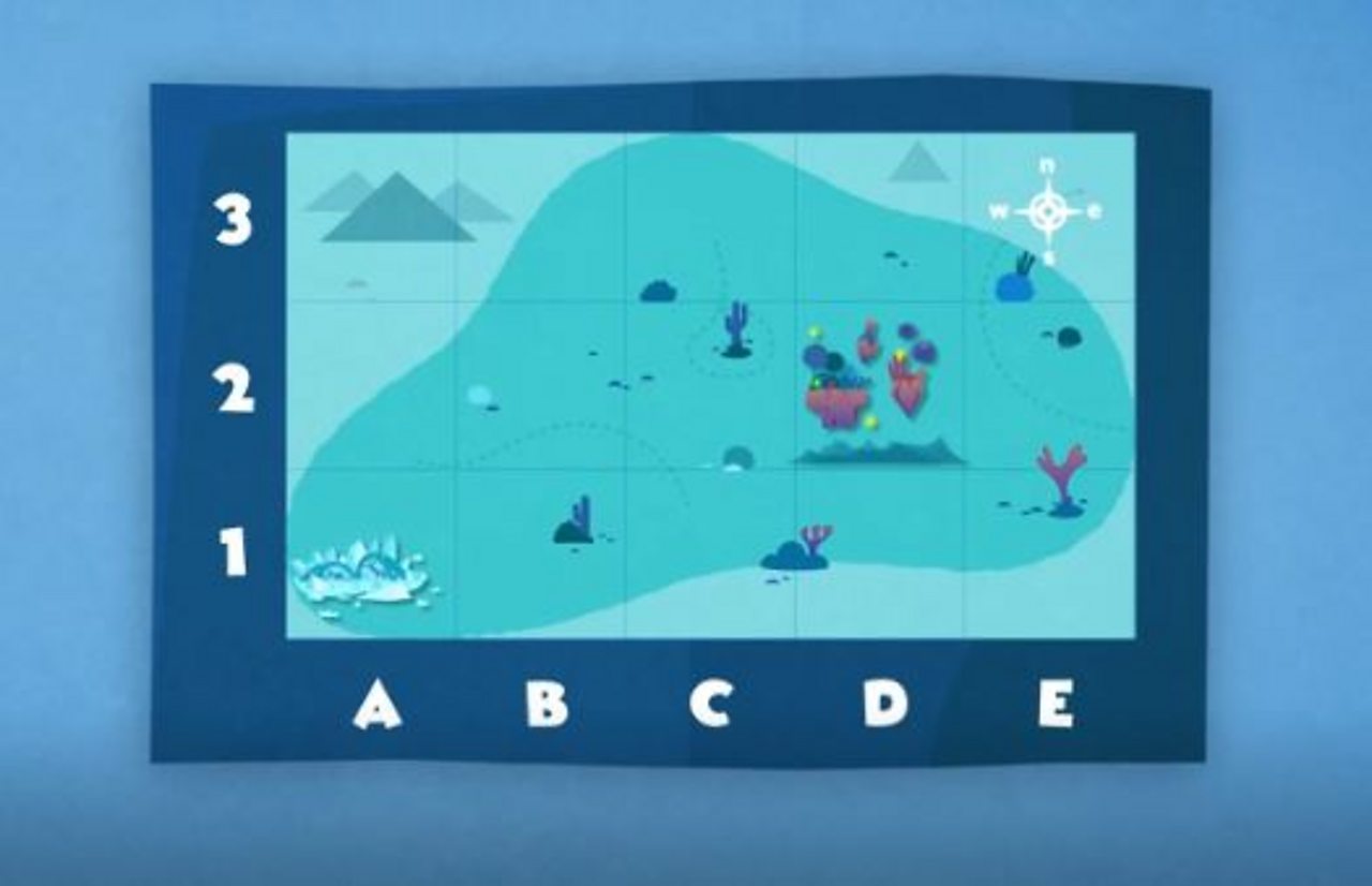 Basic map marked with letters along the bottom and numbers up the left.
