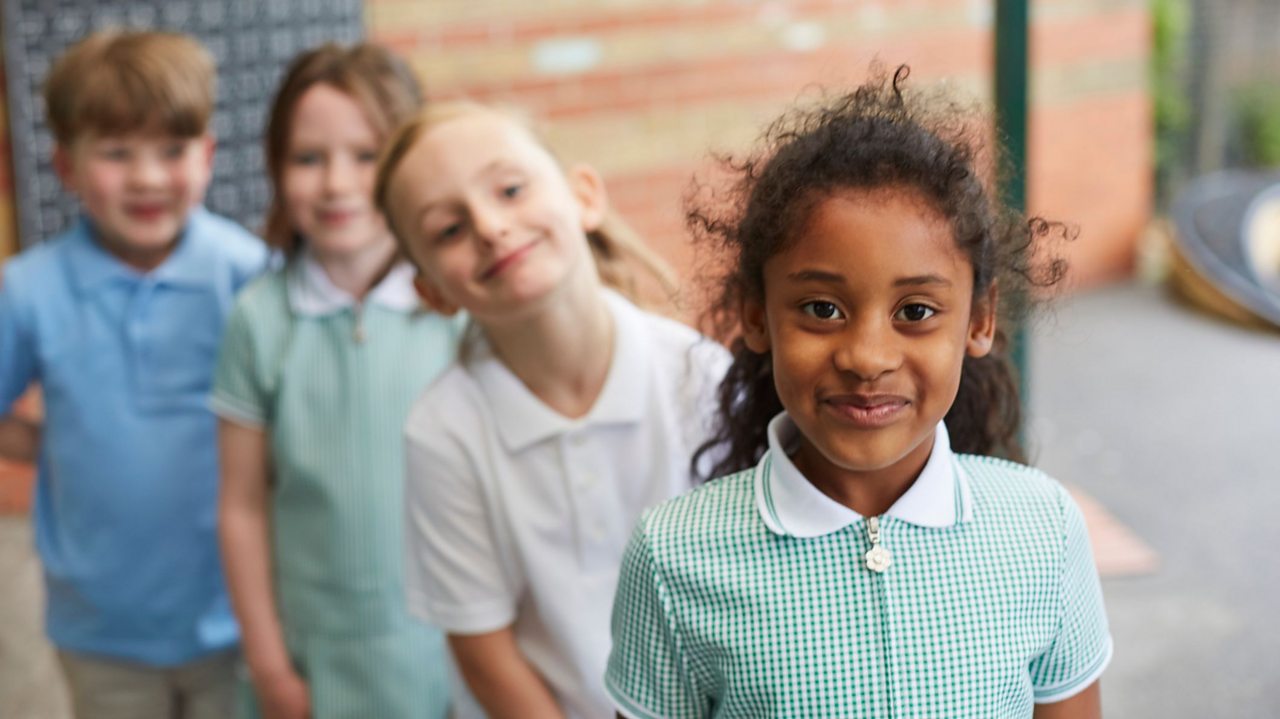 School pupils in a line