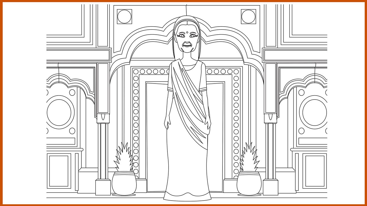 Outline drawing of the wealthy washerwoman (pdf)