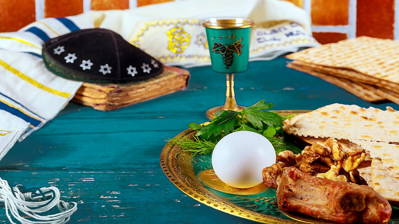 Judaism - A Seder plate for the festival of Passover