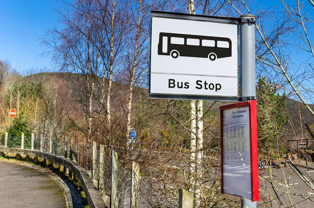A bus stop in the countryside