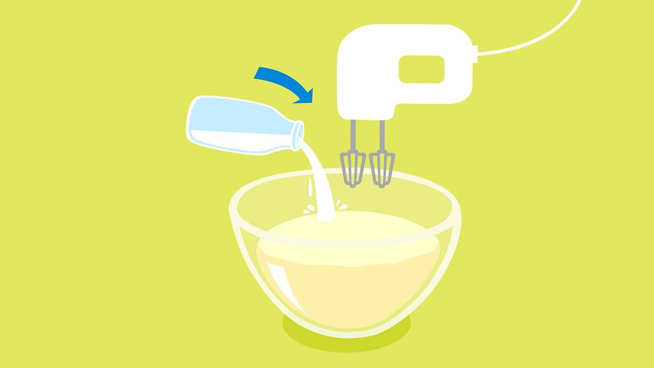 Add a quarter (un quart) of the milk and whisk (fouette) this together to make a thick batter (une pâte).
