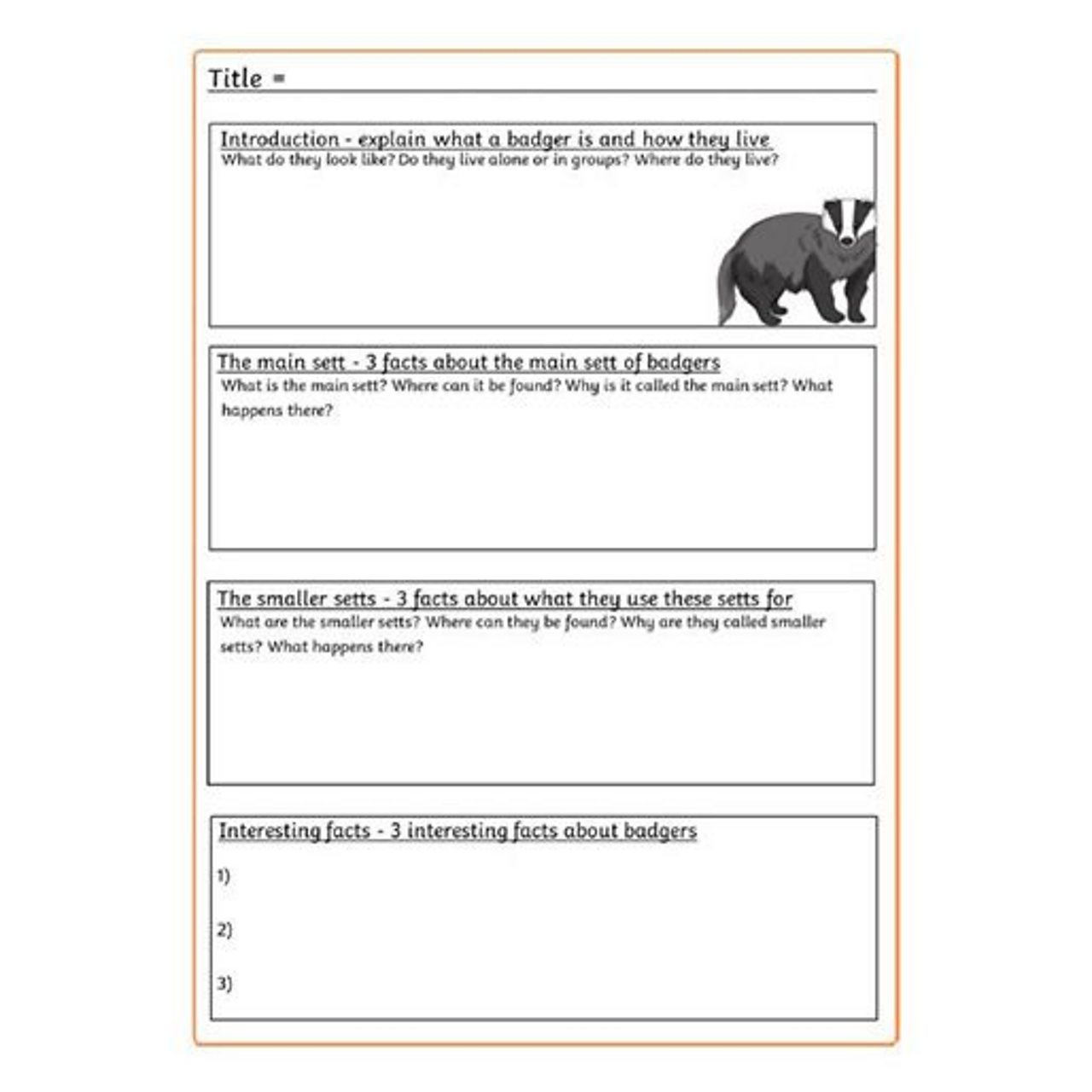 Badger Report Planning Sheet