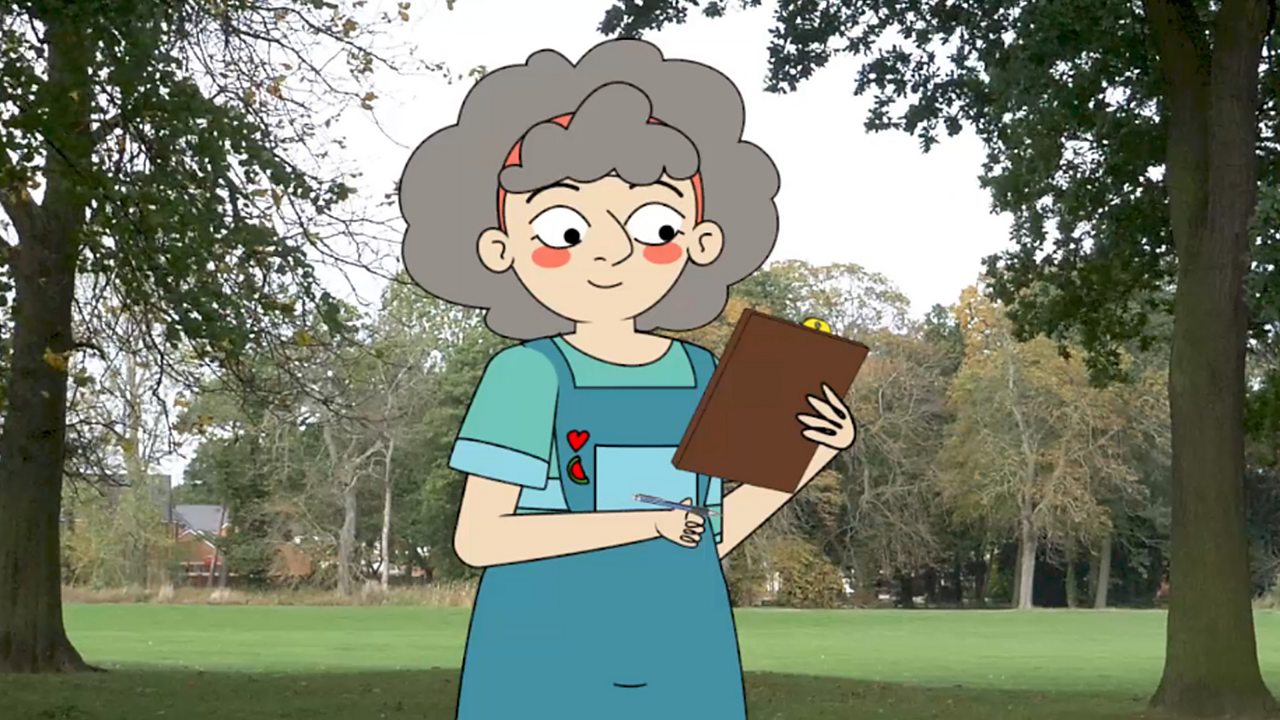 Granny is showing how to use a clipboard and paper for fieldwork