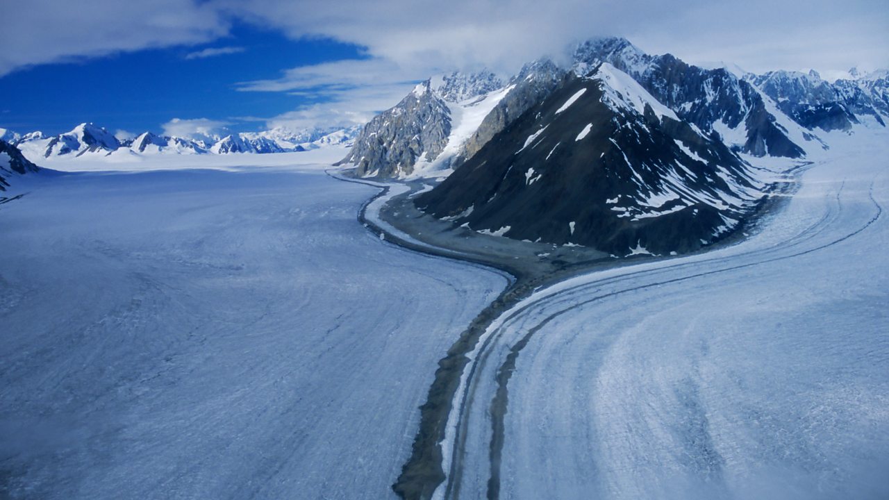 An aerial view of an Alsakan glacier