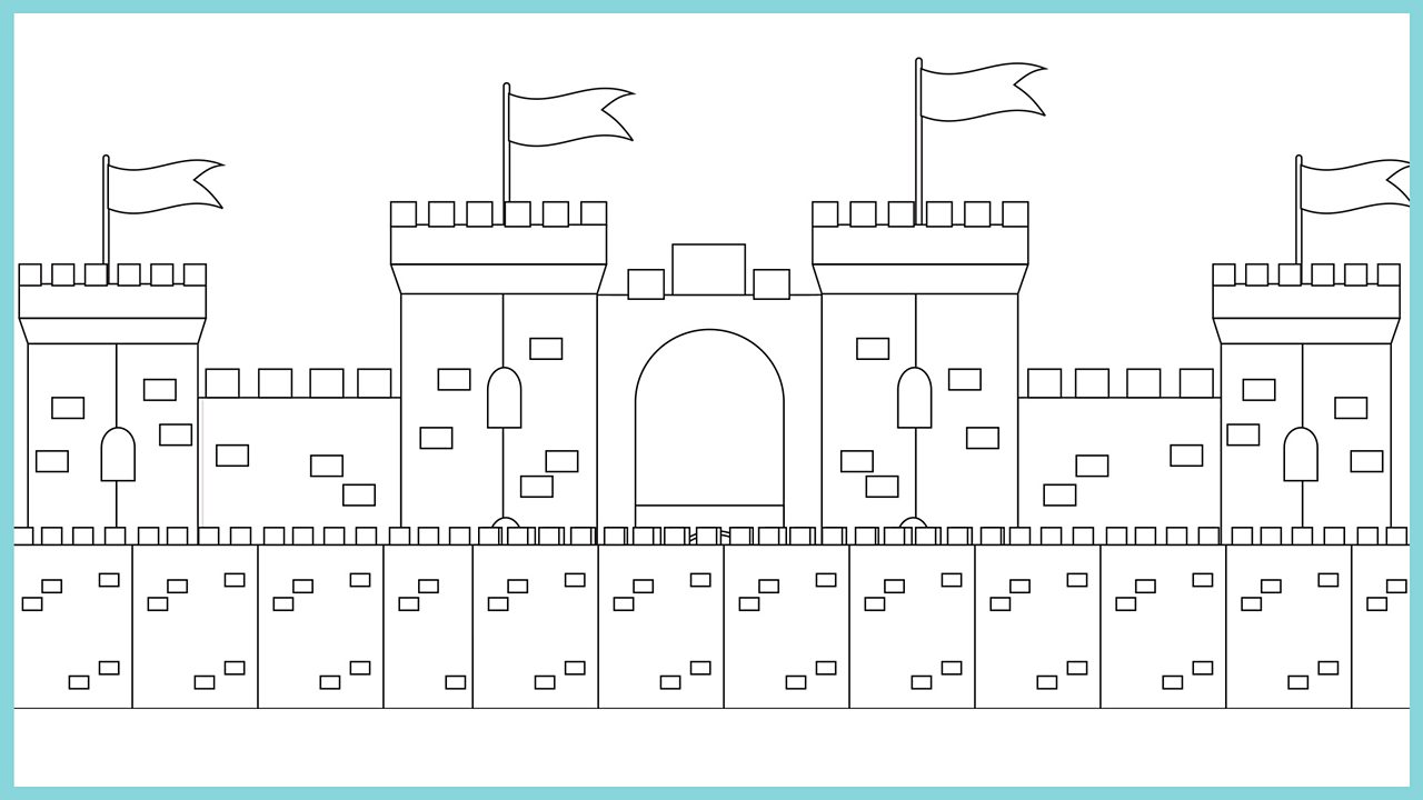 Castle outline drawing to colour
