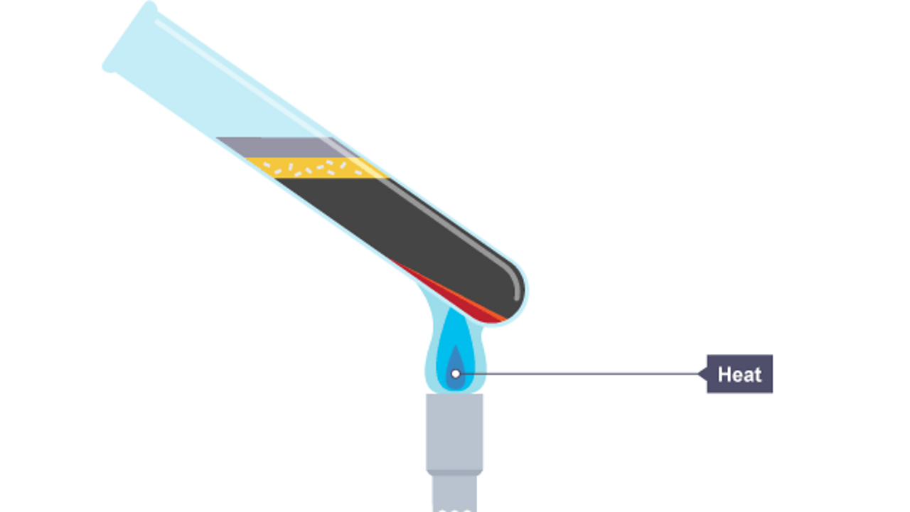 The test tube is partly filled with a mixture of iron and sulfur