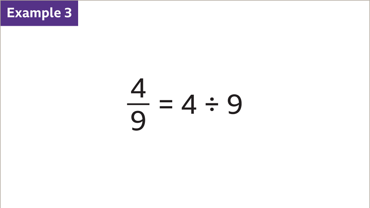 Example 3: Four ninths equal four divided by nine.