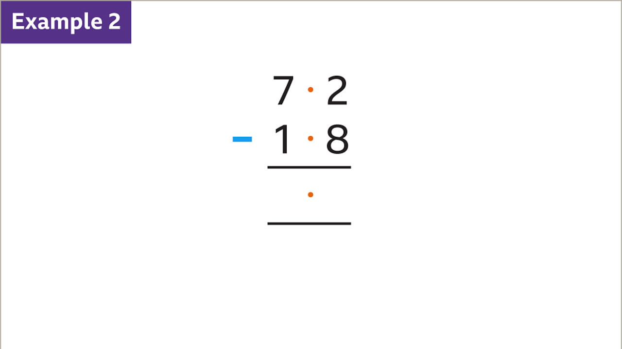 Example 2: Seven point two minus one point eight.