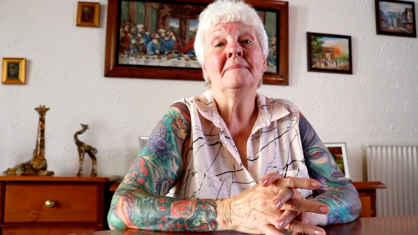 Never tattoo late, says body art fan Glenys, 77 - BBC Reel1376 x 774