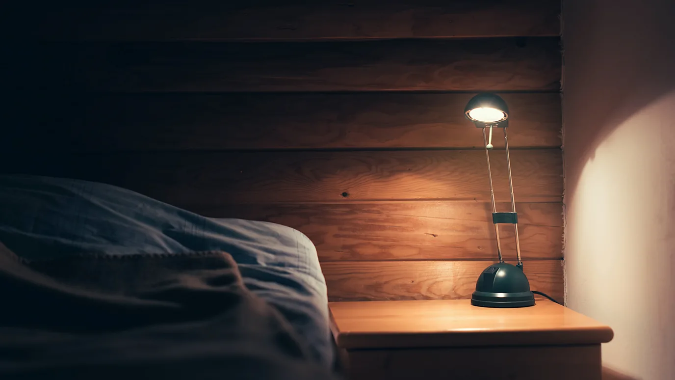 The lamp is in the table