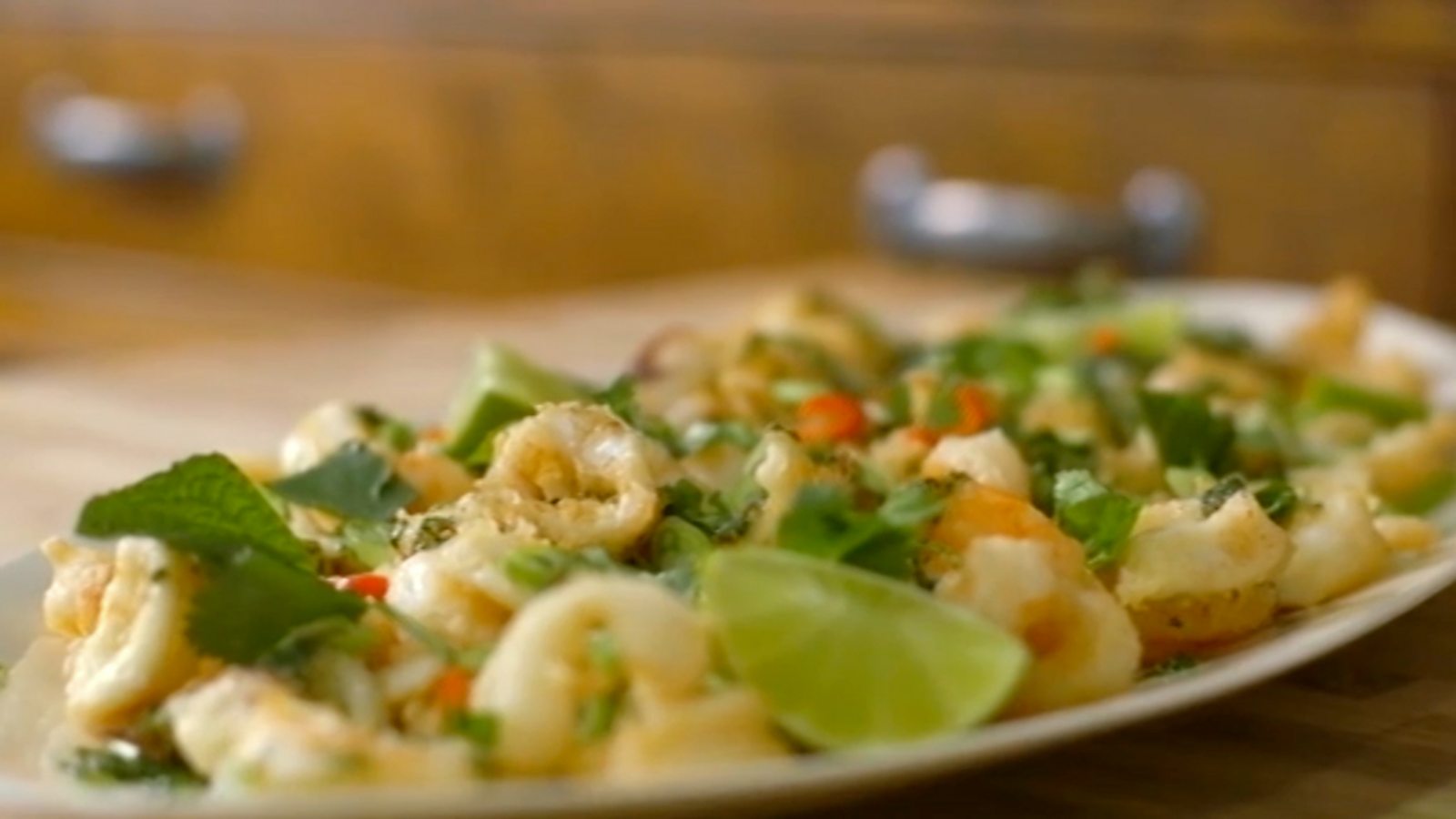 Tempura squid and prawns with coriander salsa recipe BBC Food