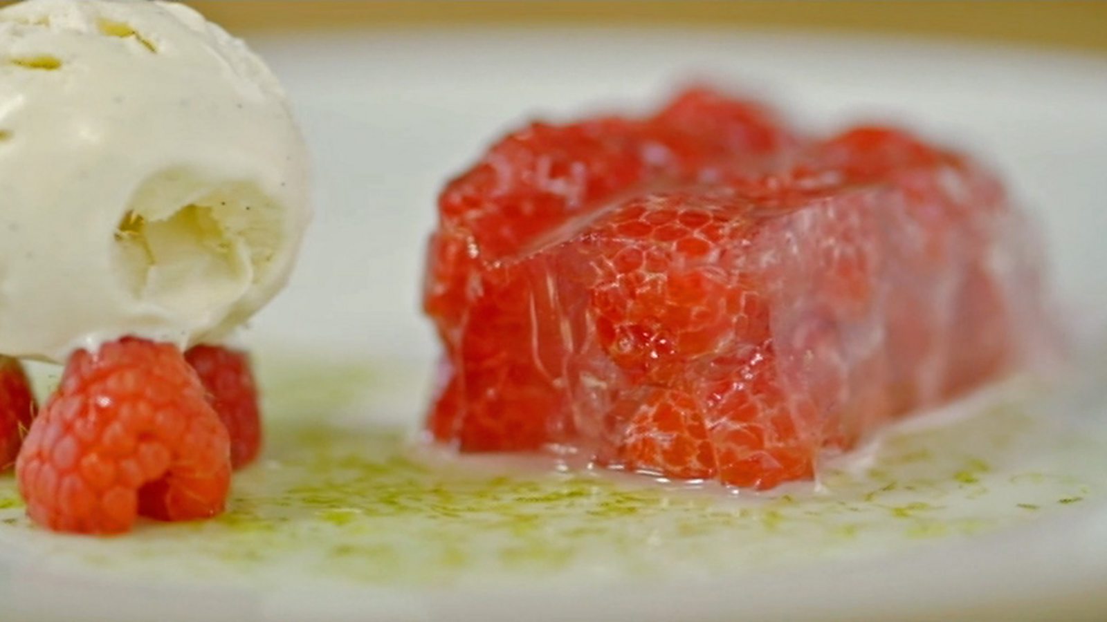 Raspberry jelly with lime syrup and vanilla ice cream recipe BBC Food