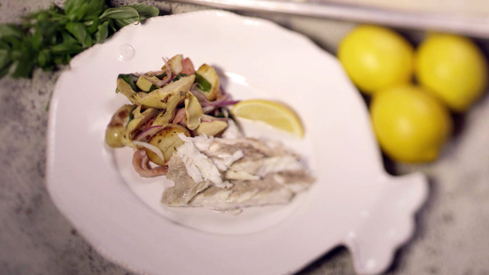 Saltbaked sea bass with warm artichoke salad recipe BBC Food