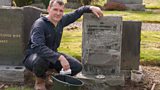 Grave cleaner Scott Williamson at work.