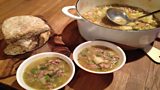 Bacon Rib Hotpot with Peas & Potatoes, Onion & Cheese Griddle Muffins