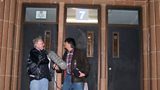 Jim Jacobs and Alan Dein outside Taft High School, Chicago