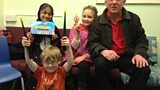 Reporter Tony Shearman with Zara, John and Douglas