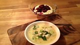 Creamy Chicken Sweet Corn Soup & Creamy White Chocolate Rice Pudding with Cherries