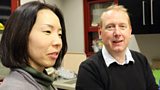 Adrian Scarborough and Meg Kubota in studio