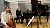 Cellist Philip Higham and pianist Sam Armstrong in the studio