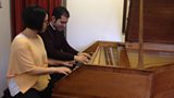 Suzy and Mahan at the Goble Harpsichord factory in Oxfordshire.