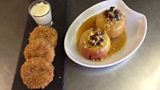 Creole Crab Cakes & Baked Apples with Bourbon Pecan Caramel