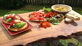 Spanish Tortilla with Grilled Avocado, Iberico Ham and Piquillo Pepper
