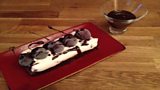 Dark Chocolate and Cherry Cake, White Chocolate and Cherry Cream, Frozen Cherries and Hot Chocolate Butterscotch Sauce