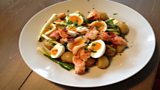 Lobster with Warm Potato Salad and Scallion Salad, Bacon Dressing and Soft Boiled Egg
