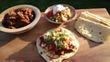 Smoked Chilli Beef with Pinto Beans, Corn Salsa and Roast Red Chilli Sauce, ³ÉÈË¿ìÊÖmade Corn Tortillas