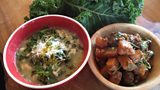 Minestrone Verde Soup and Braised Turnip with Beef Sausages and Walnuts