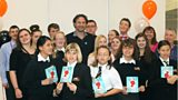 Marcus Sedgwick with pupils from Worcester New College