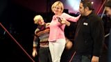Faye having a go at slack rope at Creative Common
