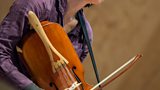 Clare Salaman with her nyckelharpa