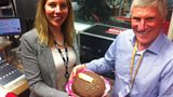 Laura and Drummond Forbes from Above & Beyond with his Victoria sponge