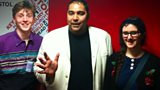 Sam and Lilith with Martin talking The Time Travelling Detective